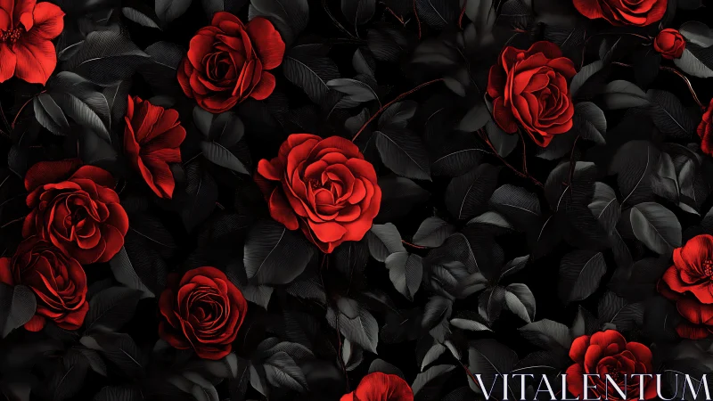 Stunning Red Roses Dance Against Deep Black Darkness