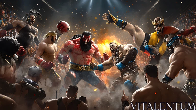 Professional Wrestling Performance Scene with Multiple Athletes