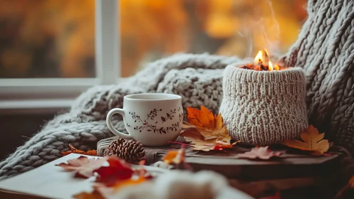 Cozy Window Sanctuary: Autumn's Warm Embrace Captured in Still Life