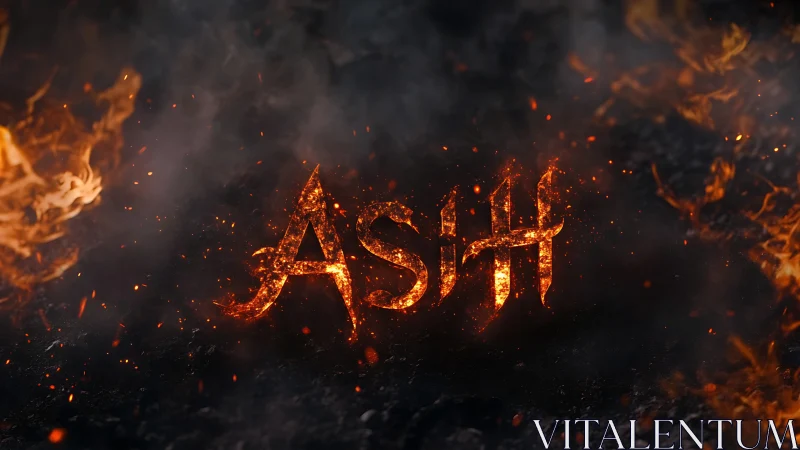 Fiery ash text effect against dark background with flames