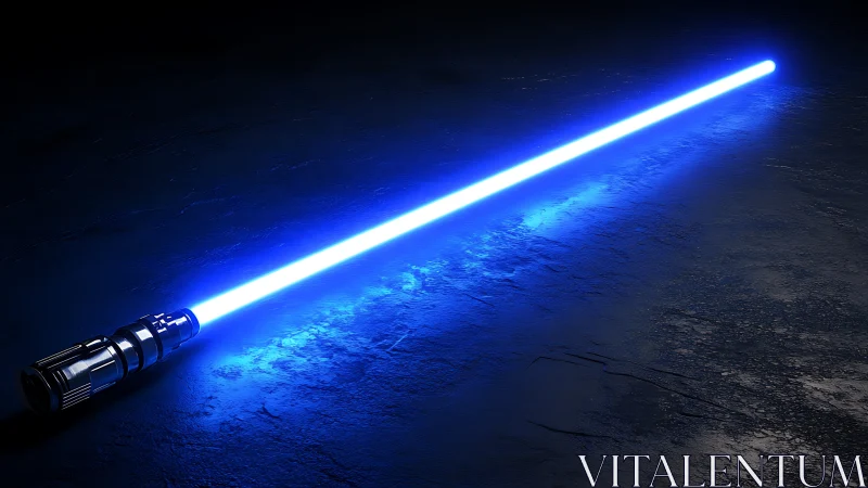 Blue energy blade illuminates textured ground with hard specular light