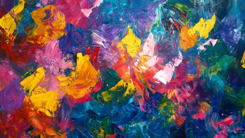 Vivid Abstract Oil Painting with Bold Brush Strokes and Colorful Layers.