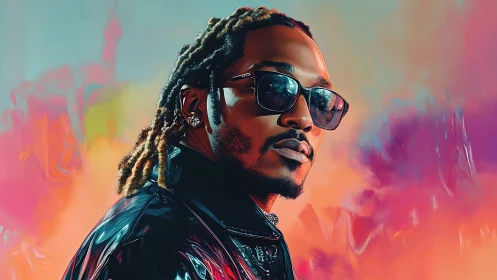 Stylized portrait of cool man wearing sunglasses and jacket