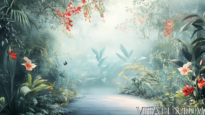 Whisperpath Garden where misty daylight braids with bloomfire.