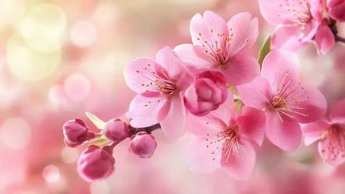 Delicate Pink Cherry Blossoms Bloom in Springtime
