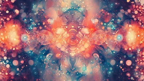 Abstract nebula pattern with layered glowing particle fields.