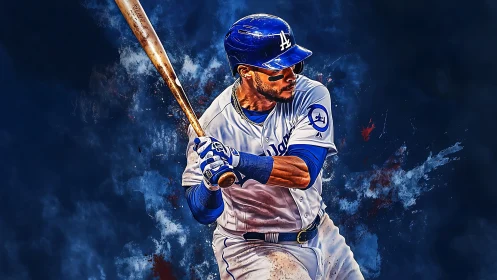 Kinetic digital painting of Los Angeles batter in swing phase.