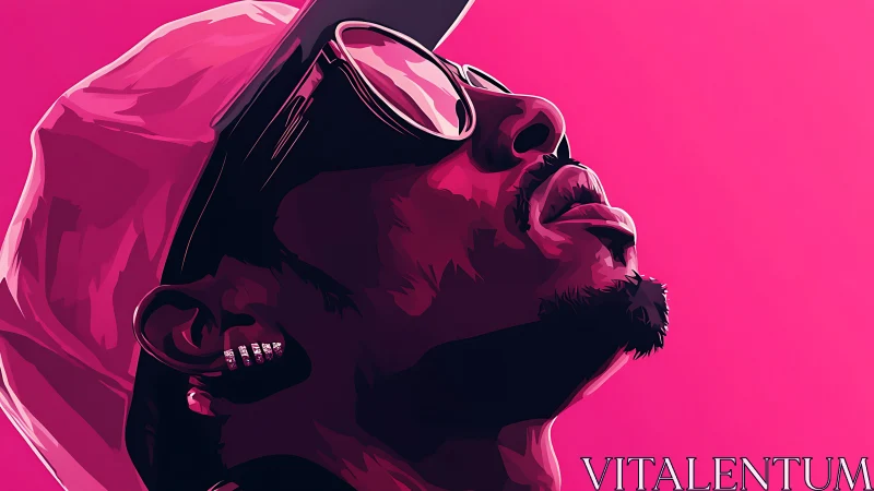 Side-profile digital portrait of person in cap and glasses