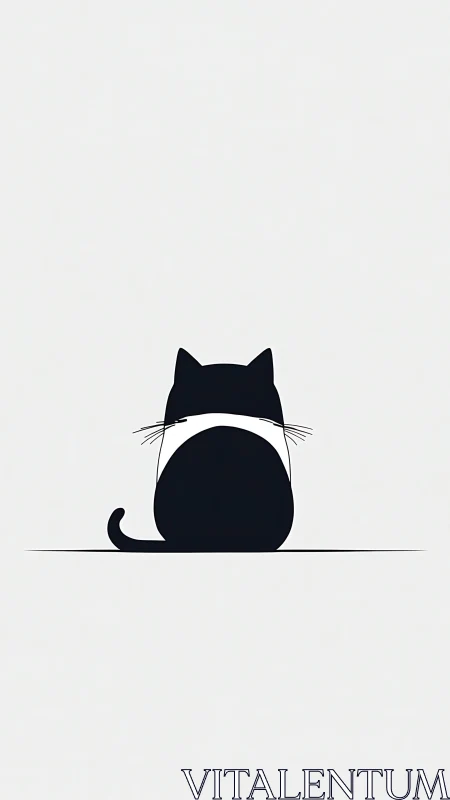 Silhouetted Cat Sitting with Curved Tail.