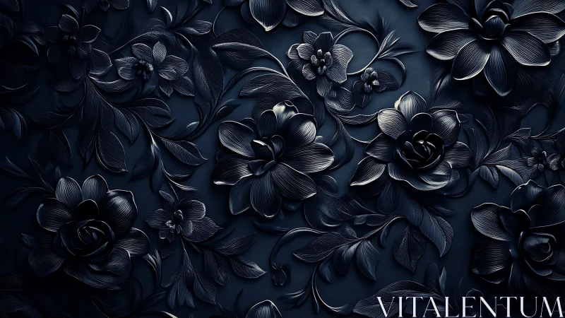 Elegant Dark Floral Relief Creates Stunning Dimensional Wall Art