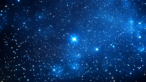 Dense starfield with bright central star on deep blue background.