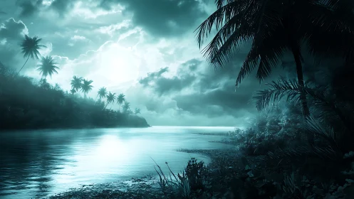 Tropical Lagoon at Dusk Under Dramatic Sky