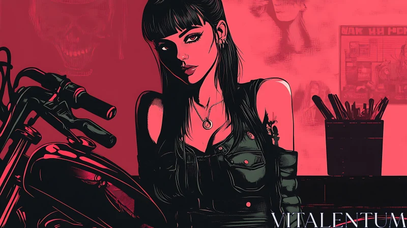 Motorcycle workshop portrait in high contrast red duotone