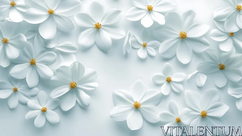 Ethereal White Florals with Golden Centers 3D Render.
