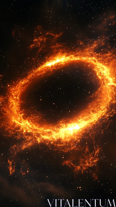 Nebular fire ring in deep space with radiant particle structure.