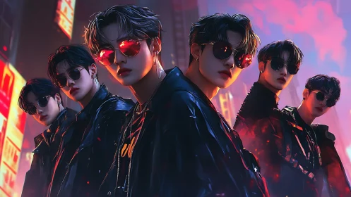 Neon city boy band walks into the night with bold style