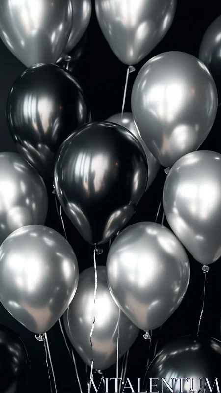 Elegant Metallic Balloons Float Against Deep Black Backdrop