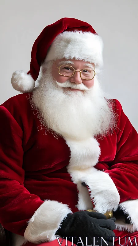 Portrait isolates classic Santa costume with velvet texture and fur