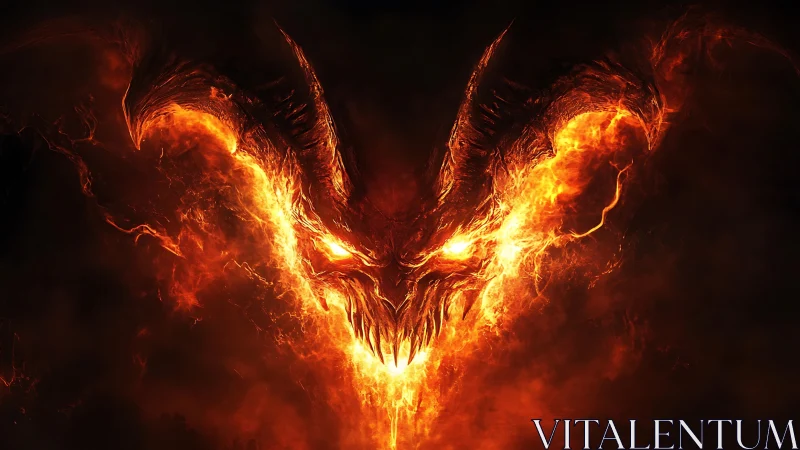 Volcanic demonic visage emerging from turbulent plasma fire.