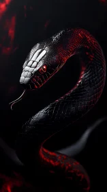 Obsidian serpent coils in crimson light, hunting the silence.