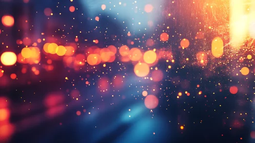 Abstract bokeh lights in vibrant blue and orange hues, digital art.