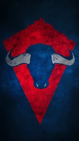 Stylized buffalo emblem emerges from bold red triangle