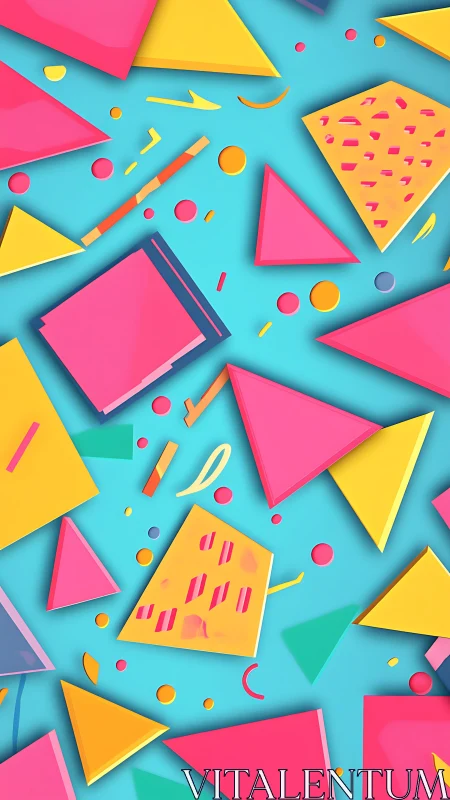 Geometric neon shapes form layered Memphis-style abstract field
