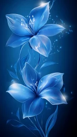 Luminescent Blue Botanical Rendering Demonstrates Advanced Light Refraction Algorithms