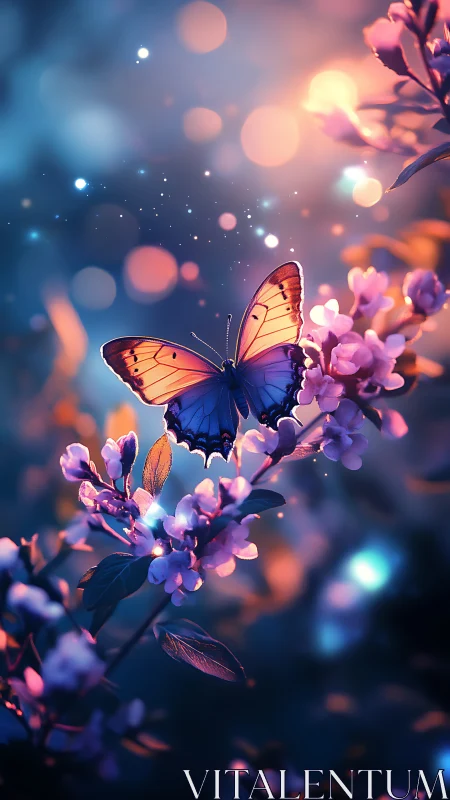 Soft twilight glow embraces a butterfly in dreamy bloom