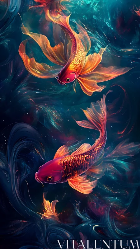 Celestial koi pirouette through swirling nebula waters