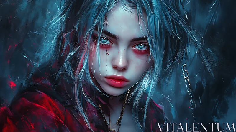 Storm-lit rebel girl holds a fierce, haunting winter gaze