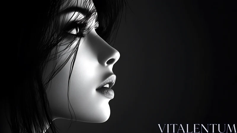 Monochrome side-profile portrait uses high-contrast rim lighting