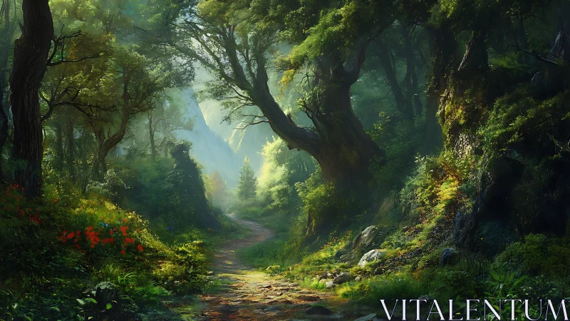 Luminous Forest Corridor with Advanced Atmospheric Rendering and Volumetric Light Scattering