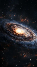 Spiral galaxy swirls like a cosmic ember in velvet night