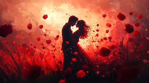 Couple in Red Heart Storm Silhouette.