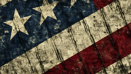 Distressed American flag diagonal with heavy grunge texture.