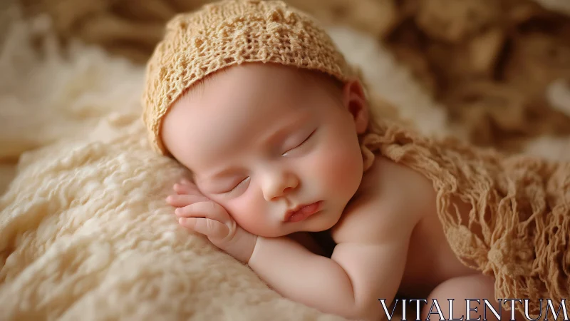 Newborn baby sleeps peacefully in warm, dreamy light