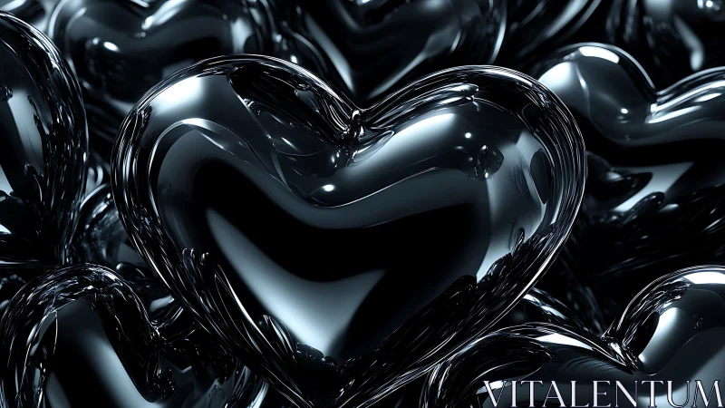 Monochromatic Glass Hearts in Fluid Abstract Composition.