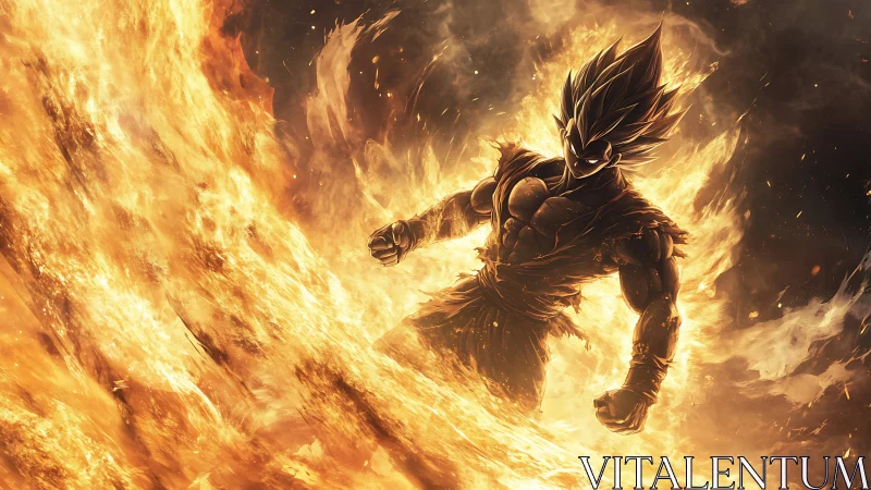Dark-haired warrior in intense fire-lit energy field.