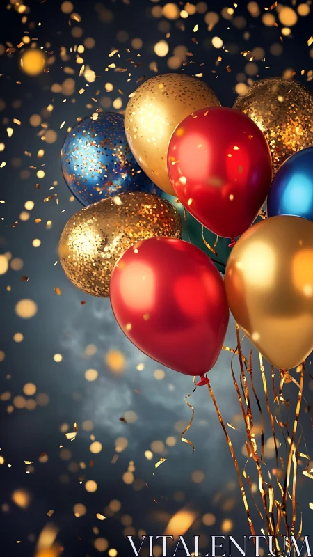 Celebratory Spheres: Balloons Bursting With Luminous Gold Confetti.