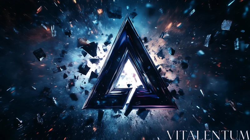 Shattered triangular portal in deep space explosion.
