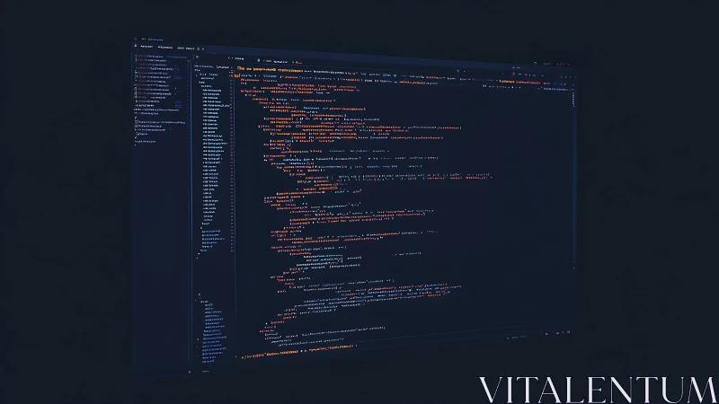 Curved widescreen IDE displays syntax highlighted backend code