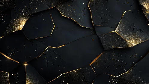 Midnight black shards glow with scattered golden sparks