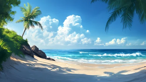 Tropical Seascape with Procedural Beach Rendering and Volumetric Cloud Formations