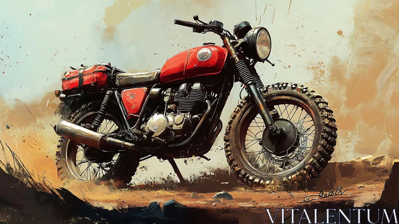 Dynamic scrambler motorcycle illustration with rugged off-road styling.