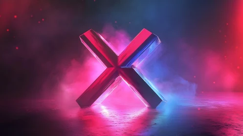 3D Metallic X in Neon Lights with Futuristic Sci-Fi Vibes.