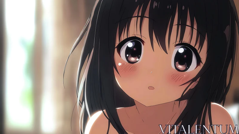 Softly lit anime girl gazes upward in a warm, tender moment