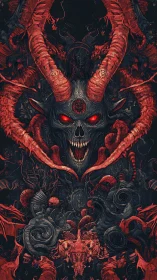 Demonic cranial construct with baroque horn architecture rendered.