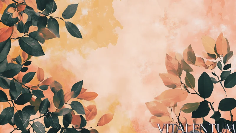 Leaves trade secrets across a rosy watercolor sky