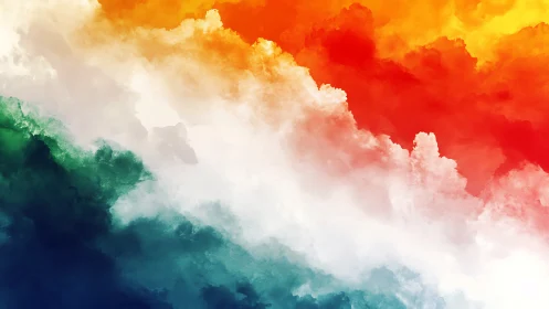 Tricolor cloud abstraction with bold diagonal color bands.